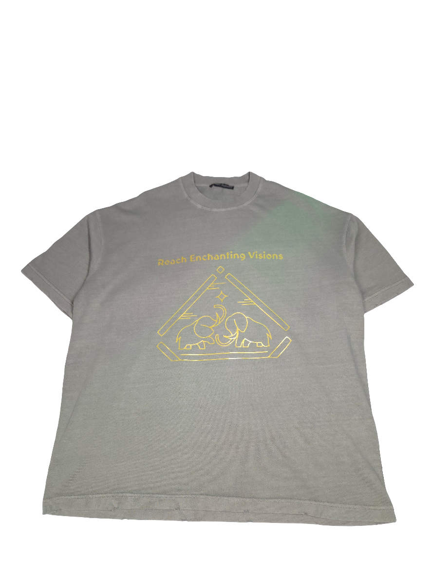 10 OZ  "DREAM" Gray Oversized Garment Dye French Terry Distressed T-Shirt